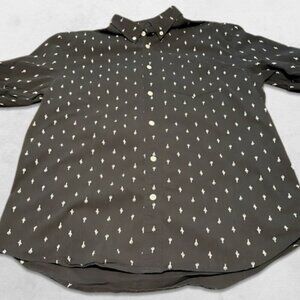 Old Navy Classic Button-Down Shirt Cactus Print Slim Fit Gray Green Men's Large